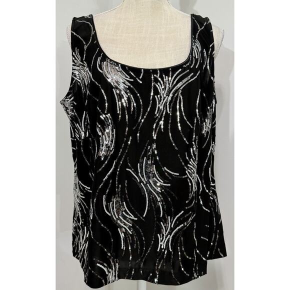 Alex Evenings Tank Jacket 2 Piece Set Womens 1X Black Silver Sequin Cocktail - Picture 3 of 4